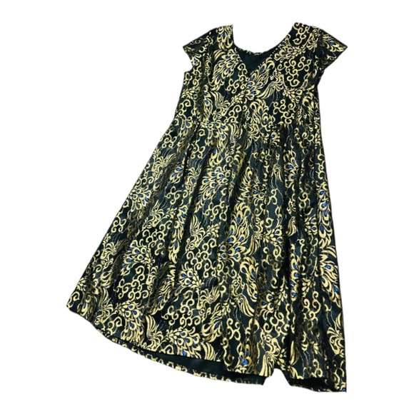 Unbranded Womens Cap Sleeve Midi Lace Dress Gold Floral Pattern Lined Size XXL - Picture 5 of 9